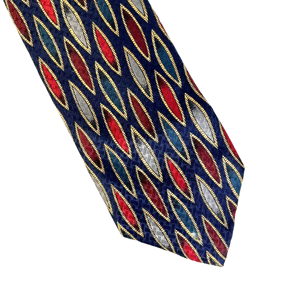 Colours By Alexander Julian 4" Wide Tie Black Dark Red Gold Geometric Silk